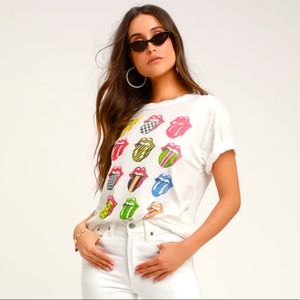 Rolling Stones 12 Tongues White Boyfriend Tee